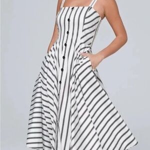 White House Black Market Black and White Striped Midi Dress
